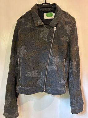 Anthropologie Gray Camouflage Asymmetric Zip Bomber Jacket